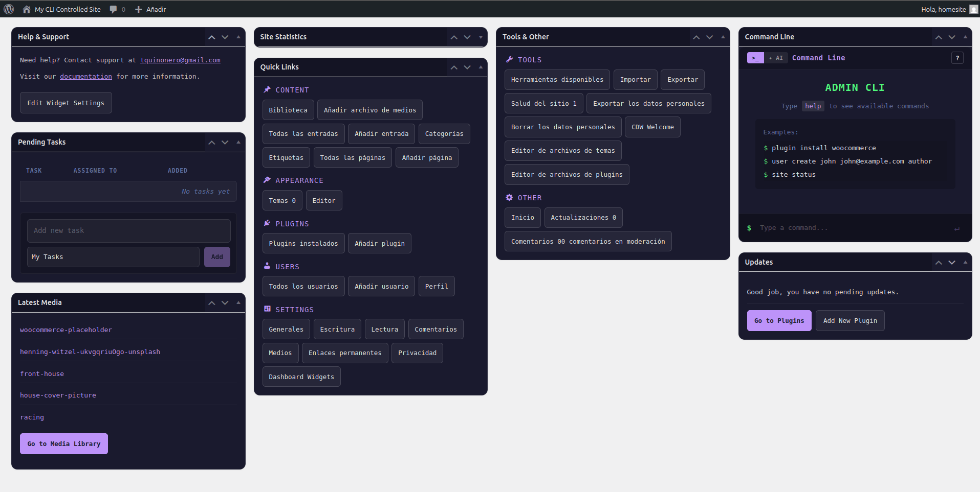 Custom Dashboard Widgets - full WordPress dashboard view